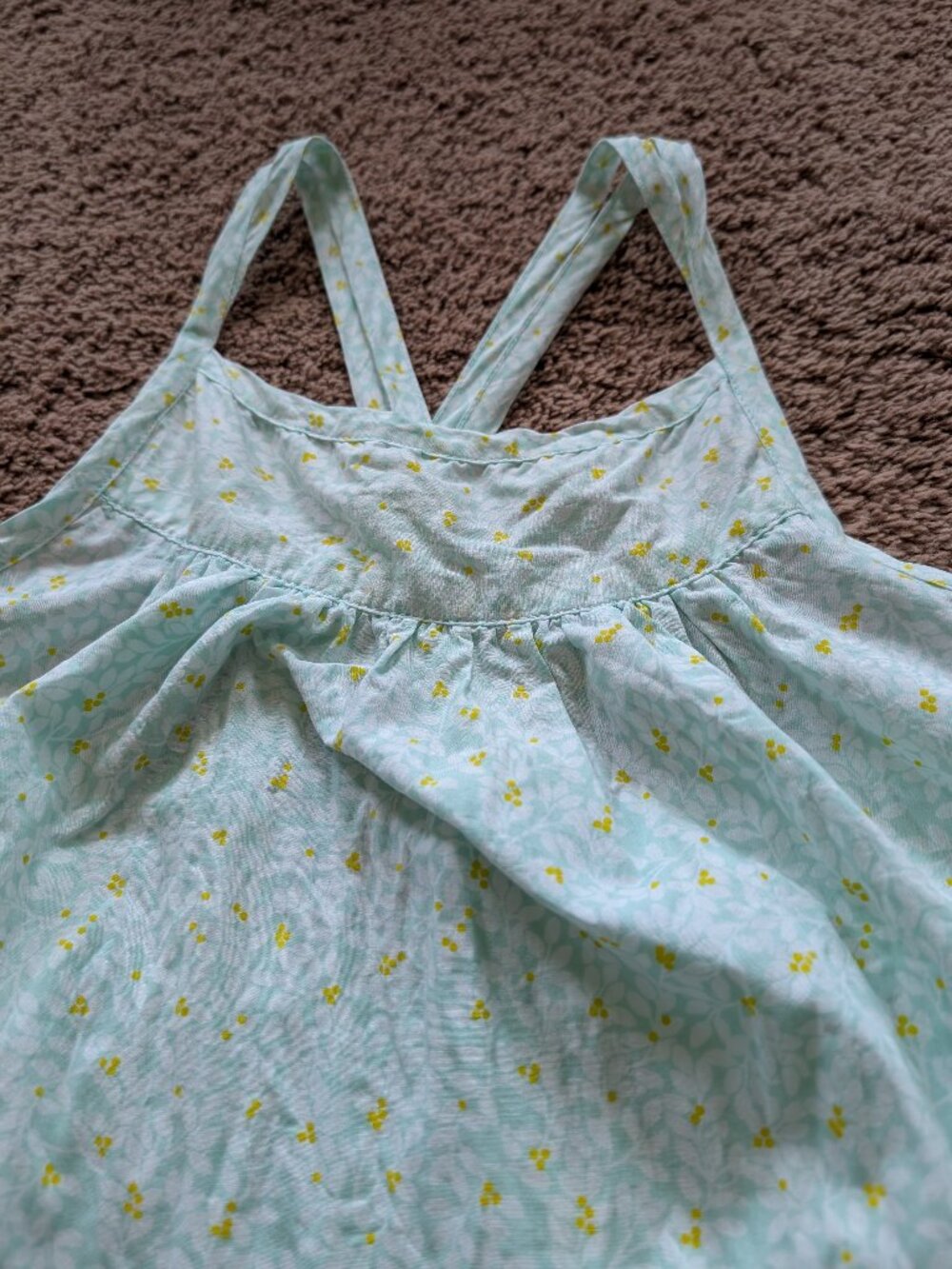 OKAIDI GIRL DRESS size 12 cotton green white yellow cross back